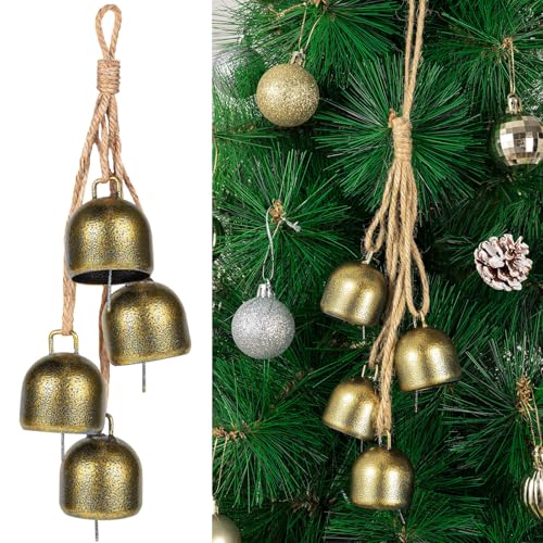 ALDMIO Vintage Brass Bells - Hanging Gold Christmas Bells for Mantle, Garland, Wreath - Image 1