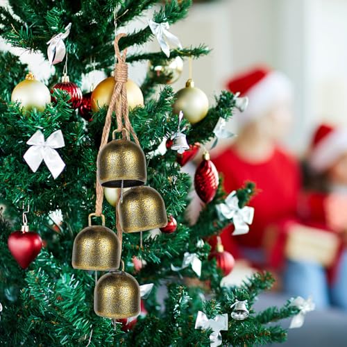 ALDMIO Vintage Brass Bells - Hanging Gold Christmas Bells for Mantle, Garland, Wreath - Image 2