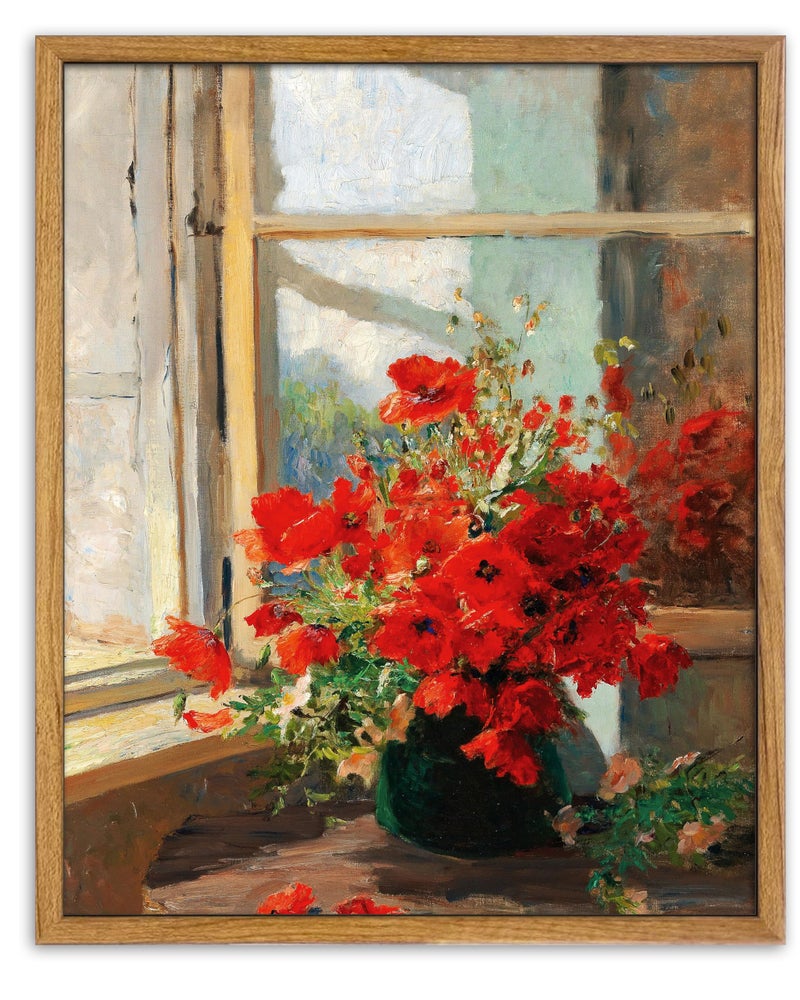 UPWOIGH Red Poppies Framed Wall Art Vintage Wall Art Modern Farmhouse Decor  Red Flowers Print  Antique Wall Decor 8x10in - Image 1