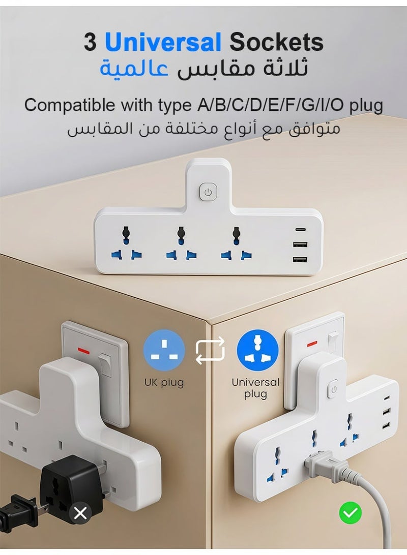 AMIJOY 6 IN 1 Electrical Connection, Multi Plug Extension Socket with 3 Way Triple Plug Electrical Outlet Extender, Wall-Mounted Power Strip, Multiple Plug Adapter, Electric Board Socket for Home, Office, Kitchen - Image 5