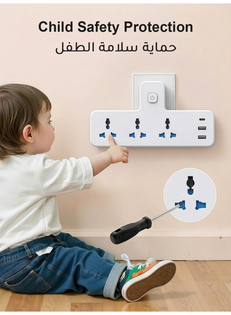 AMIJOY 6 IN 1 Electrical Connection, Multi Plug Extension Socket with 3 Way Triple Plug Electrical Outlet Extender, Wall-Mounted Power Strip, Multiple Plug Adapter, Electric Board Socket for Home, Office, Kitchen - Image 4