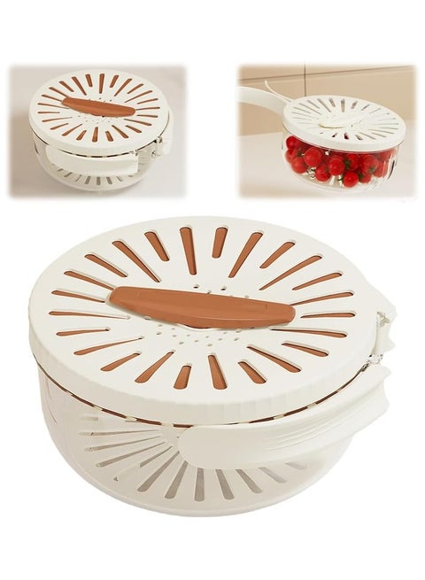 Multifunctional Fruit and Vegetable Washing Bowl, 2 In 1 Sealing Drainer Drain Basket, Fruit Drainer Container with Foldable Handle, Kitchen Sink Drain Basket for Vegetable Washing