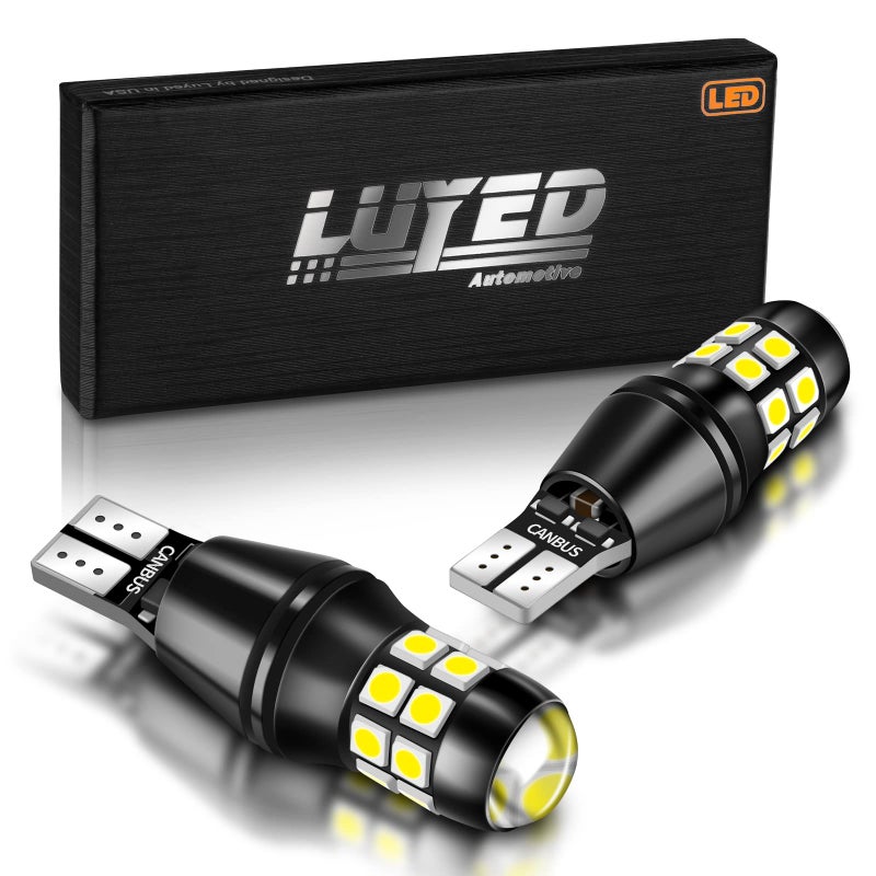 LUYED 912 921 LED Bulbs Reverse Lights Xenon White 2200 Lumens Extremely Bright Canbus Error Free W16W T15 906 3030 20EX Chipsets with Lens for Tail Backup Lights Pack of 2