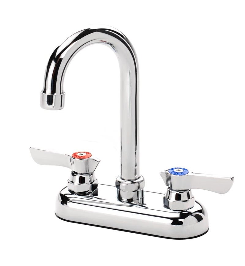 Krowne 11-400L Krowne Silver Series Faucet  Deck Mount  4"" Centers  3-1/2"" Gooseneck Spout  Quarter-Turn Ceramic Cartridge Valve  Includes Mounting Kit  Chrome Finish  Low Lead Compliant  Nsf