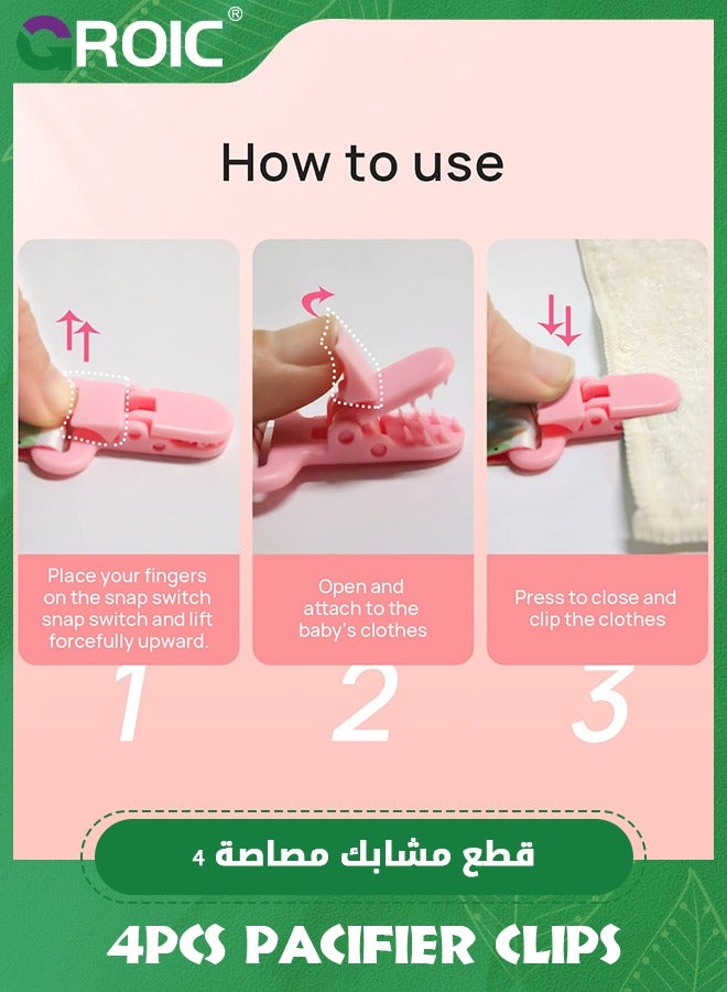 GROIC 4 Pcs Baby Dummy Strap Clip, Pacifier Clip Dummy Holder Straps with 4 Silicone Adapter, Soother Chains Clips Fit All, Soothers, Teething Toys, Baby Essentials - Image 3