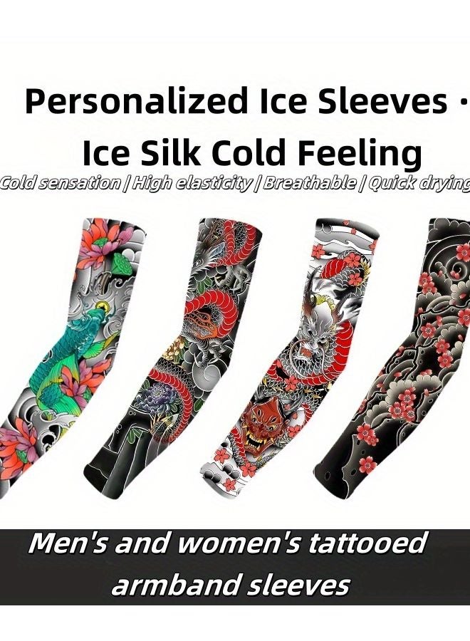 Mixed Pack Seamless Arm Tattoo Sleeves Floral Geometric Patterns Breathable Quick Dry - Image 2