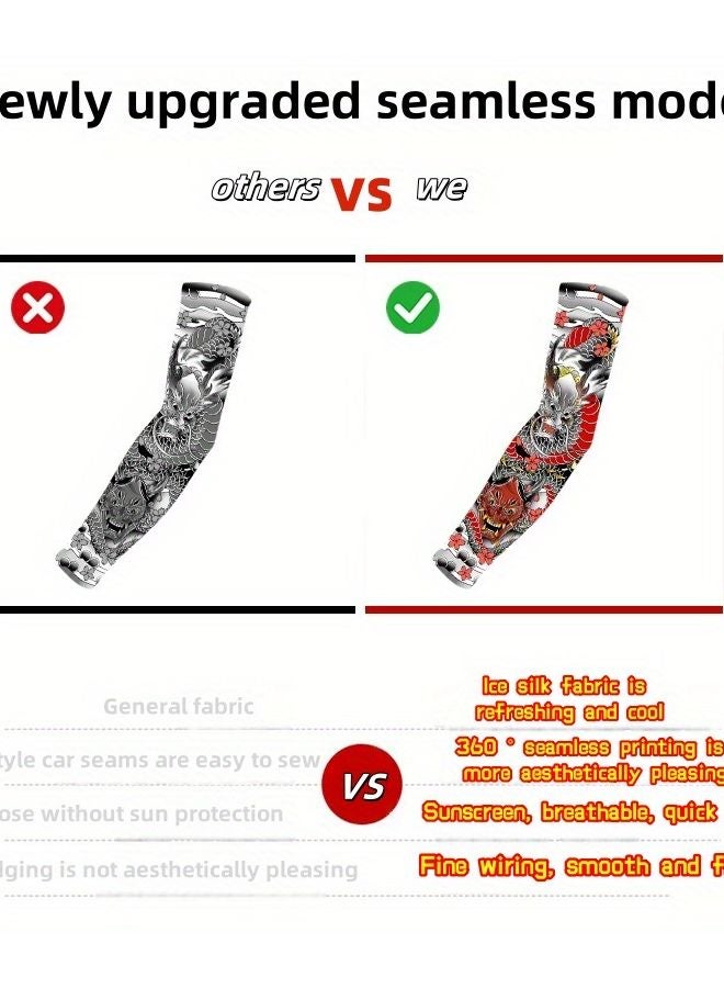 Mixed Pack Seamless Arm Tattoo Sleeves Floral Geometric Patterns Breathable Quick Dry - Image 5