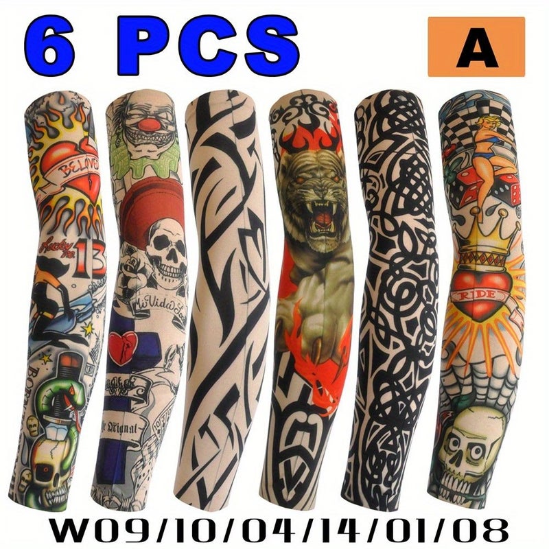 Mixed Pack Seamless Arm Tattoo Sleeves Floral Geometric Patterns Breathable Quick Dry - Image 1