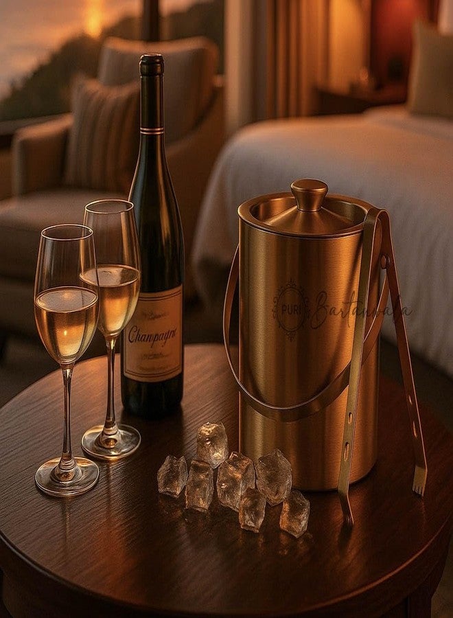 PURI Bartanwala - Stainless Steel Double Wall Ice Bucket – Gold Brushed Finish | Capacity 1500 ml - Image 3