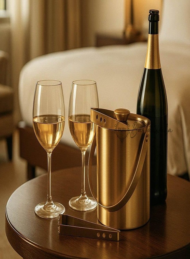 PURI Bartanwala - Stainless Steel Double Wall Ice Bucket – Gold Brushed Finish | Capacity 1500 ml - Image 4