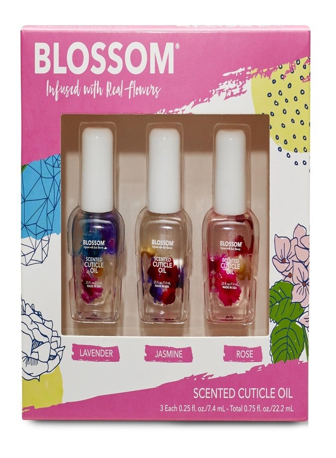 Blossom Cuticle Oil for Nails, Hydrating, Moisturizing, Scented Nail Oil Cuticle Care, Infused with Real Flowers, Made in USA, 0.75oz, 3 pack, Mini Gift Set, Lavender/Jasmine/Rose - Image 1