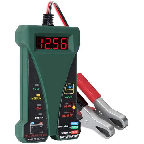 MOTOPOWER MP0514E 12V Digital Car Battery Tester Voltmeter and Charging System Analyzer with LCD Display and LED Indication - Midnight Green Rubber Paint - Image 1