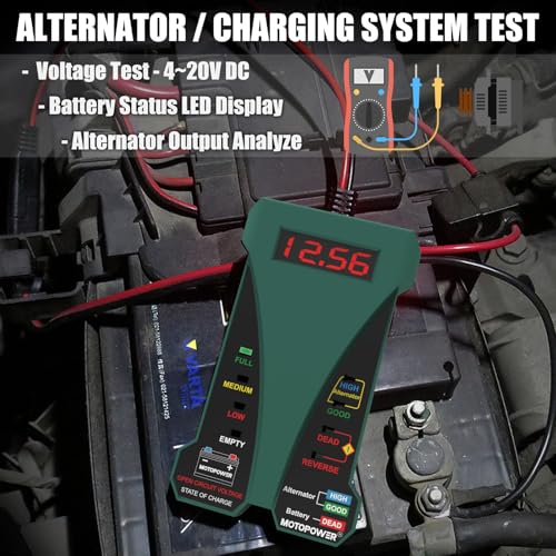 MOTOPOWER MP0514E 12V Digital Car Battery Tester Voltmeter and Charging System Analyzer with LCD Display and LED Indication - Midnight Green Rubber Paint - Image 2