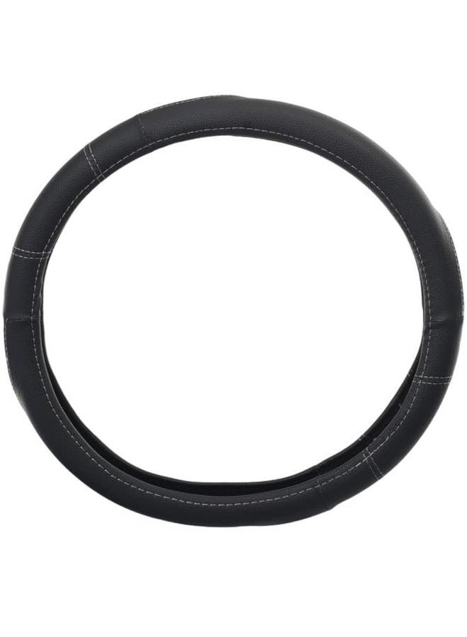 غطاء عجلة القيادة من الجلد - (اسود مع خط رمادي) - Image 2