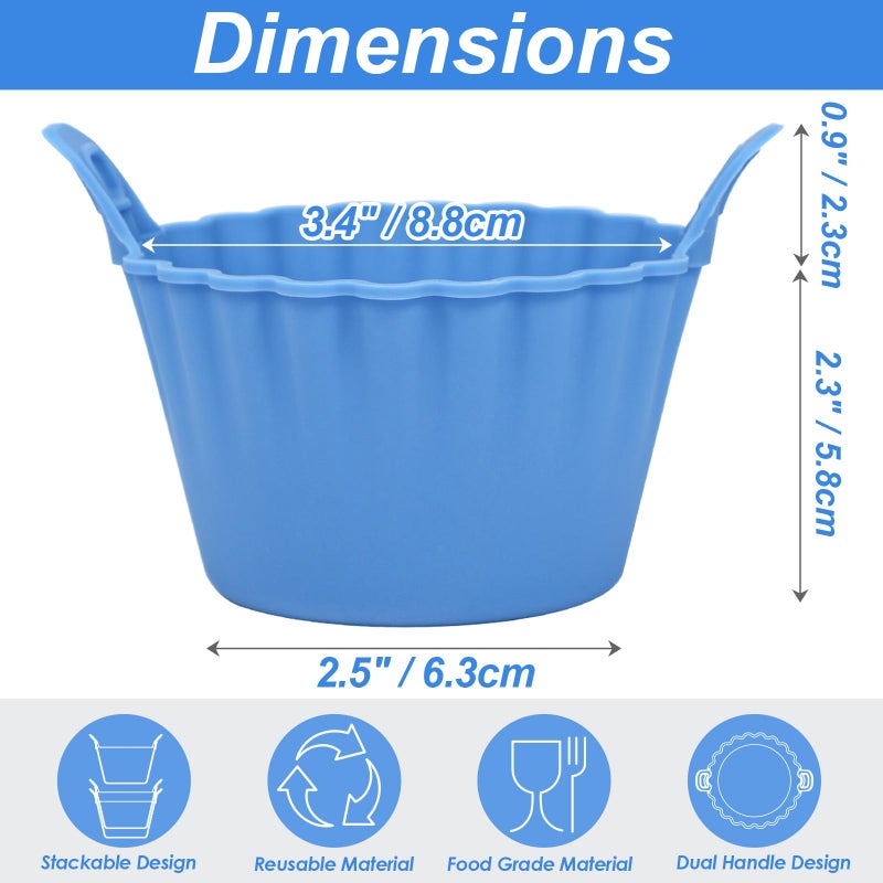 Koluti Reusable Silicone Baking Cups Set of 4, Nonstick Muffin Cupcakes Mold with Double Handle, BPA Free, Small Round Air Fryer Cupcake Liners, 2 Color - Image 2