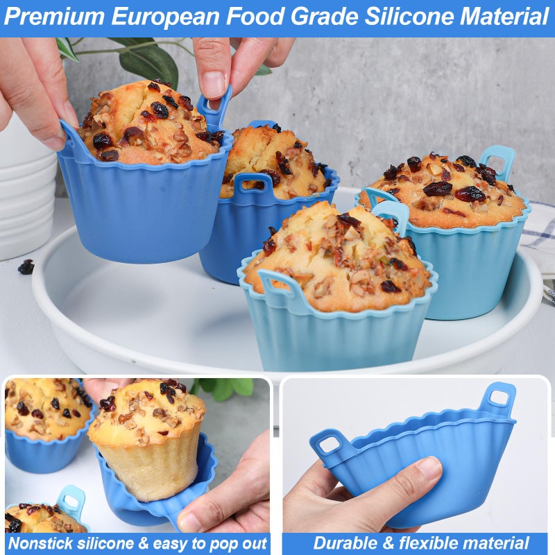 Koluti Reusable Silicone Baking Cups Set of 4, Nonstick Muffin Cupcakes Mold with Double Handle, BPA Free, Small Round Air Fryer Cupcake Liners, 2 Color - Image 4