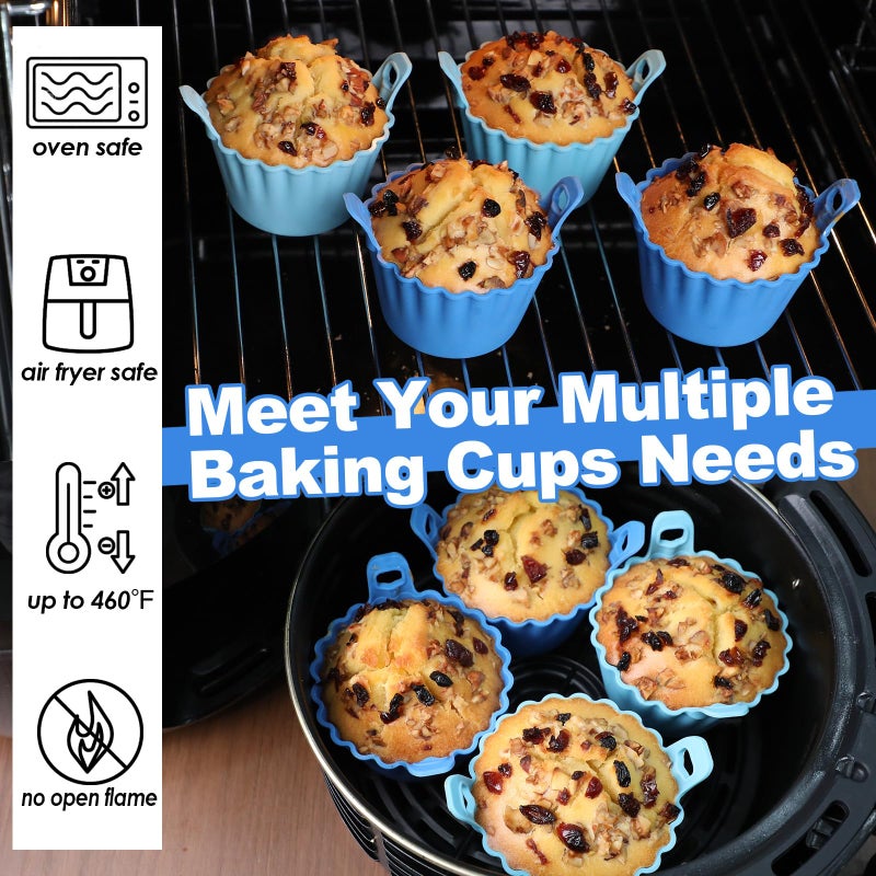 Koluti Reusable Silicone Baking Cups Set of 4, Nonstick Muffin Cupcakes Mold with Double Handle, BPA Free, Small Round Air Fryer Cupcake Liners, 2 Color - Image 3