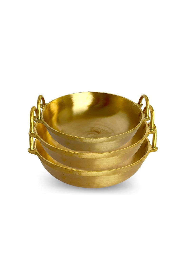 NUTRION Nutrion Heavy Bronze Cooking Kadai ComboCooking KarahiWok 20cm800ml22cm18 Litre 24cm3 Litre Kadai Set of 3 Gold  - Image 1