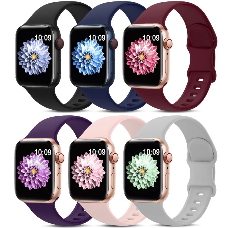 AMSKY 6 Pack Sport Bands Compatible with Apple Watch Band 38mm 40mm 41mm 42mm 44mm 45mm 49mm 46mm,Silicone Waterproof Strap for iWatch Apple Watch Series 11 10 9 Ultra 8 7 6 5 4 3 2 1 SE Women Men - Image 1