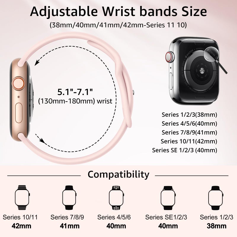 AMSKY 6 Pack Sport Bands Compatible with Apple Watch Band 38mm 40mm 41mm 42mm 44mm 45mm 49mm 46mm,Silicone Waterproof Strap for iWatch Apple Watch Series 11 10 9 Ultra 8 7 6 5 4 3 2 1 SE Women Men - Image 2
