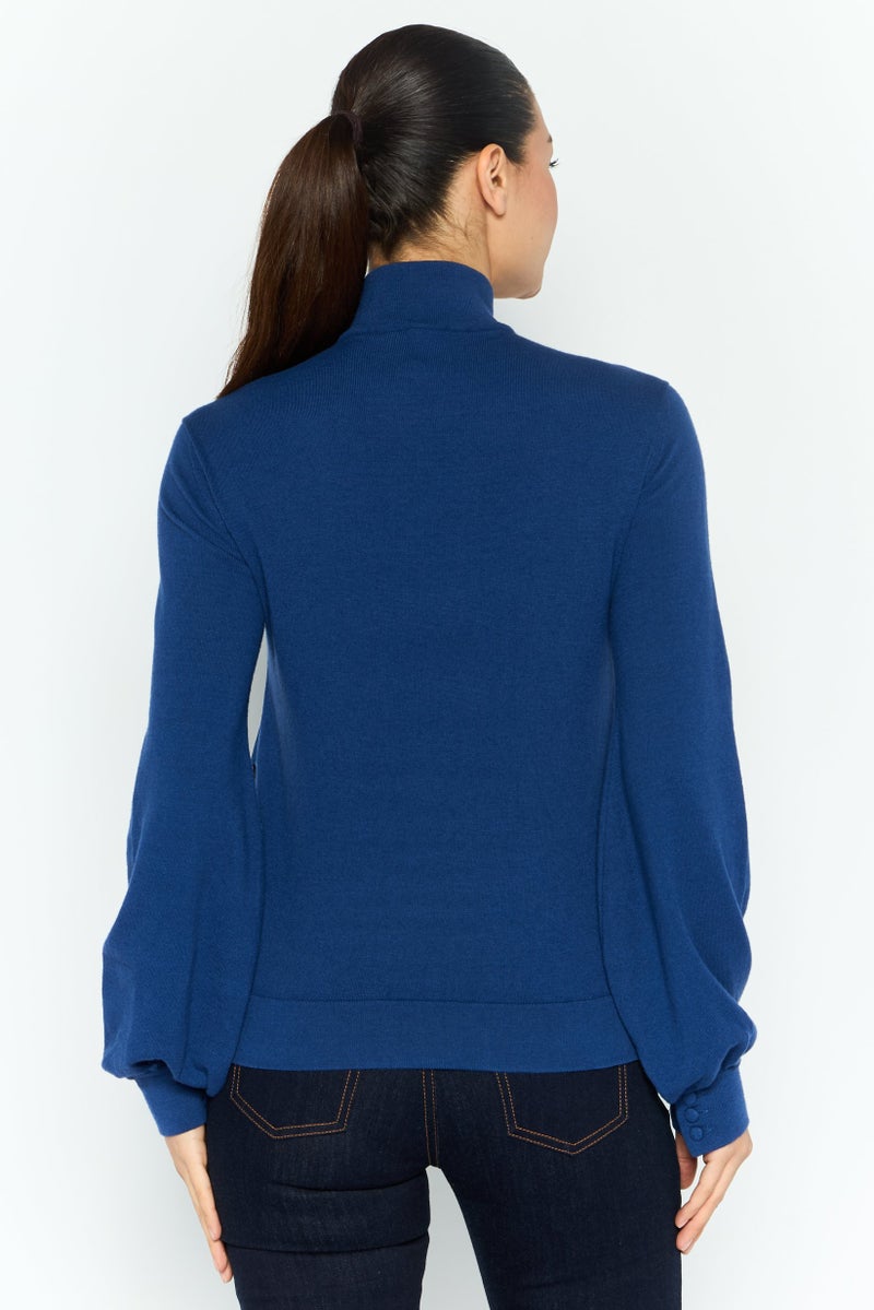 armani Emporio Armani Women High Neck Graphic Print Sweater, Blue Combo - Image 2