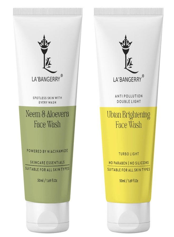 LA'BANGERRY Anti Pollution & Double Light Ubtan Foaming Face Wash & Neem & Aloevera With Niacinamide Exfoliating Face Wash Combo | Natural Cleanser for Glowing Skin | 50mlx 2(100 ml) - Image 1