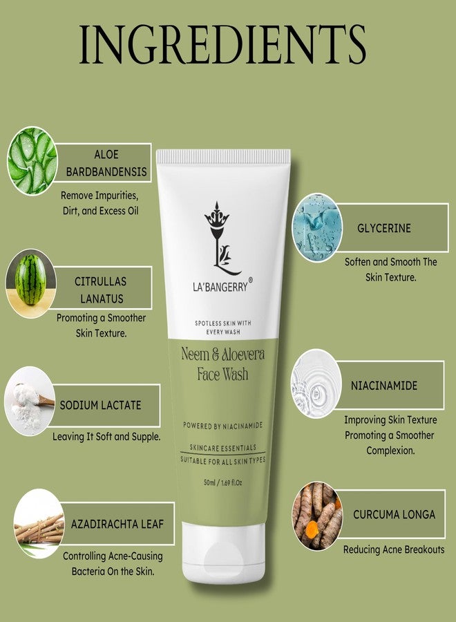 LA'BANGERRY Anti Pollution & Double Light Ubtan Foaming Face Wash & Neem & Aloevera With Niacinamide Exfoliating Face Wash Combo | Natural Cleanser for Glowing Skin | 50mlx 2(100 ml) - Image 5