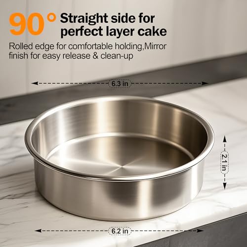 Fcgbdbz 6 Inch Cake Pans Set of 3 with 100 Pieces Parchment Paper, Stainless Steel Baking Pan For Layered Cakes, Smash Cake Pans Mirror Finish Dishwasher Safe Small Cake Pan Set Cake Mold - Image 3