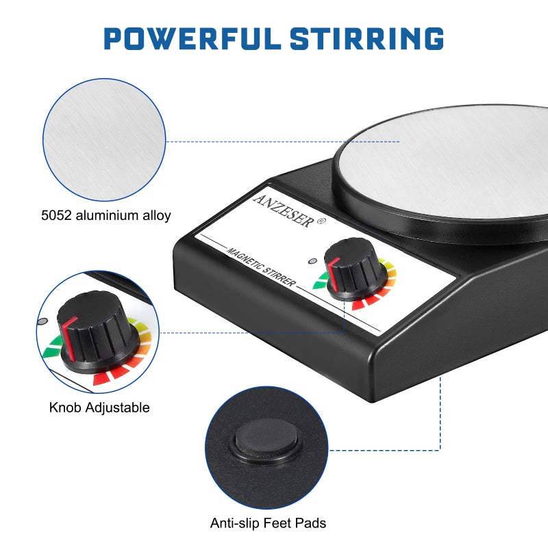 ANZESER Magnetic Stirrer w/Stir Bar, 3000RPM Magnetic Stir Plate, (No Heating) Stir Plate Max Capacity 3000mL Magnetic Mixer - Image 4
