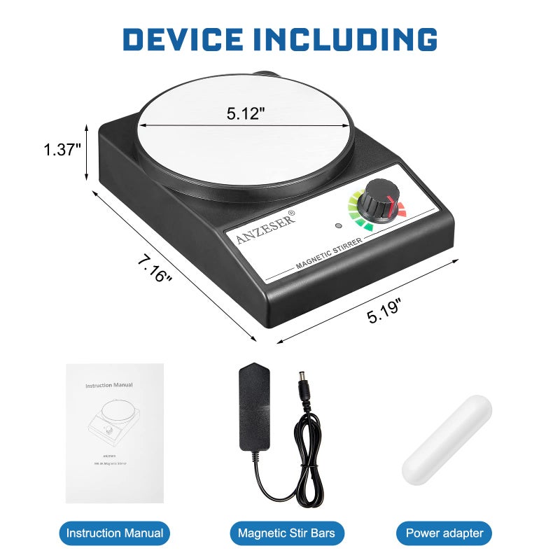 ANZESER Magnetic Stirrer w/Stir Bar, 3000RPM Magnetic Stir Plate, (No Heating) Stir Plate Max Capacity 3000mL Magnetic Mixer - Image 5
