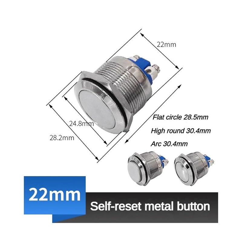 22 مم زر معدني عالي السطح يعيد ضبط نفسه، مفتاح مقاوم للماء مع أقدام لحام من الفولاذ المقاوم للصدأ - Image 3
