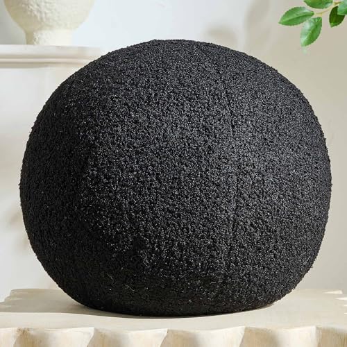 Gerlisay 118 inch Ball Pillow Round Decorative Pillow Black Sphere Shaped Throw Pillows Soft Nordic Style Boucle Pillows Cushion for Bed Couch Living Sofa Room Decor - Image 1