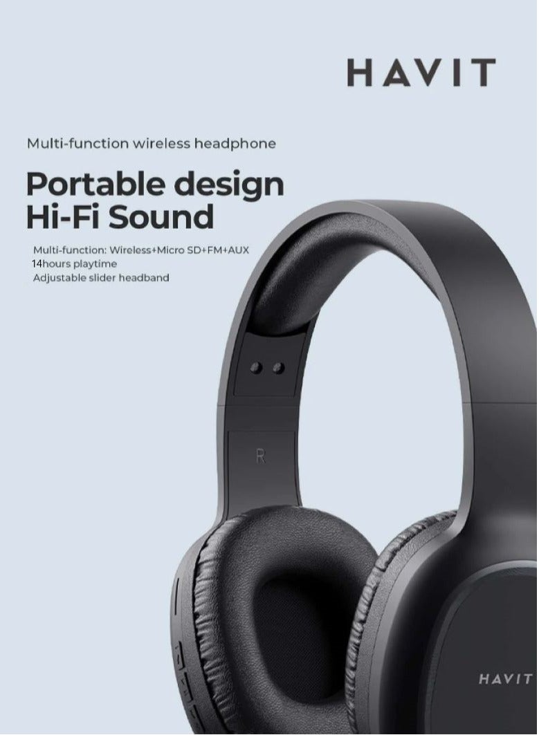 havit Wireless Bluetooth Headphones - Multifunctional Headset with 40mm Dynamic Drivers for Hi-Fi Quality Sound, Micro SD/TF Card Slot, FM Radio, AUX Input, Hands-Free Calling, Multi-Device Pairing, Adjustable Headband, Foldable and Lightweight Design, Fast Charging, Up to 14 Hours Battery Life, Rich Stereo Sound, Versatile Connectivity, Compatible with iOS and Android (Red) - Image 2