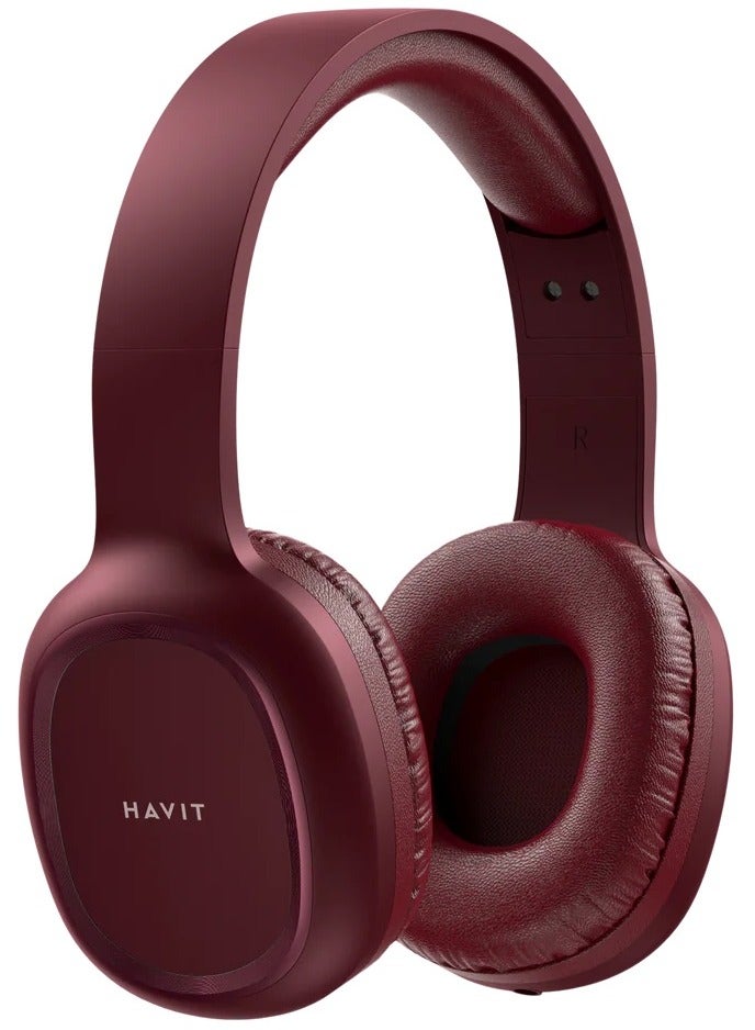 havit Wireless Bluetooth Headphones - Multifunctional Headset with 40mm Dynamic Drivers for Hi-Fi Quality Sound, Micro SD/TF Card Slot, FM Radio, AUX Input, Hands-Free Calling, Multi-Device Pairing, Adjustable Headband, Foldable and Lightweight Design, Fast Charging, Up to 14 Hours Battery Life, Rich Stereo Sound, Versatile Connectivity, Compatible with iOS and Android (Red) - Image 1