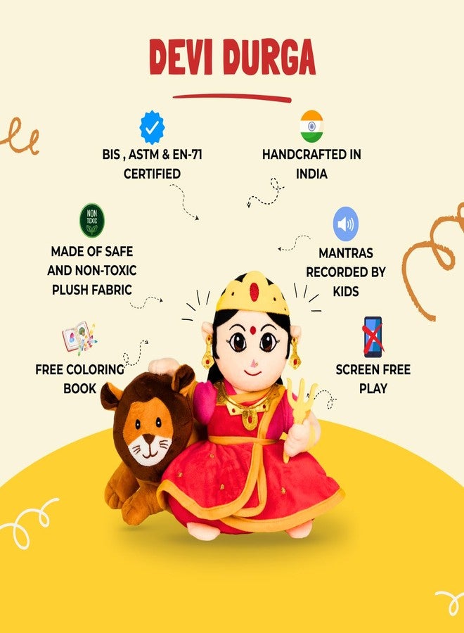 Panda's Box Mantra Chanting Devi Durga | Interactive Musical Soft Stuffed Plush Toy | Non-Toxic, Safe | Best Birthday Gift for Newborn Kids (Boys, Girls) | Free Colouring Book | Medium 26 CM - Image 3