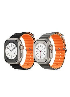 Silicone Ocean Band Strap for Apple Watch Ultra 8 49mm Black/Orange Double Side Strap with Gray/Orange Double Side Strap Set of 2