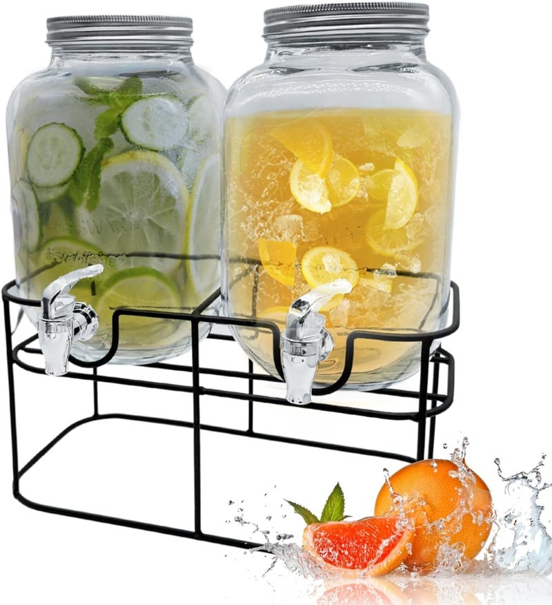 LVOOK 4 Litre Glass Manual Water Dispenser with Lid | Clear Drink Dispenser Jar for Water, Juice, Iced Tea & Cocktails | Cold Beverage Serving Container for Home & Parties (1 Piece) - Image 1