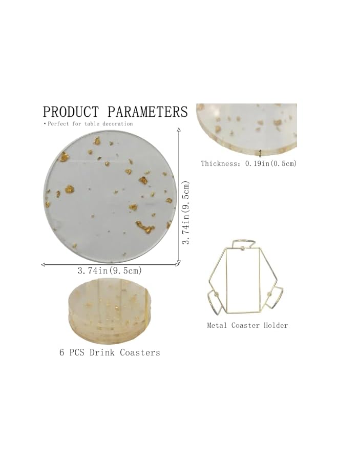 The Bros Coasters set of 6 with holder, Acrylic Gold Coasters for drinks, Clear round coasters, Tabletop Protection and Accessories Display, Suitable for Kinds of Cups, 3.74 Inches - Image 3