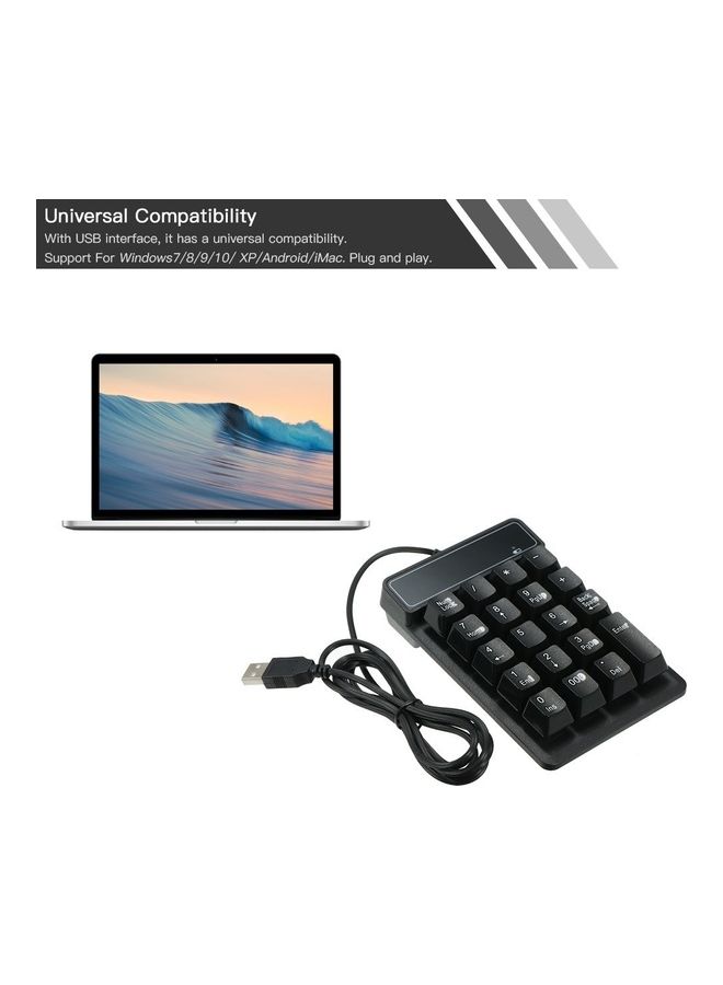 19 Keys Low Noise Mini Numeric Keypad Black