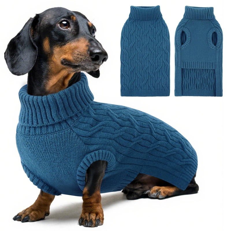 Queenmore Small Dog Sweaters,Turtleneck Dog Sweater for Small Dogs Male Female,Warm&Breathable Doggy Sweater with Stylish Patterns,Christmas Sleeveless Dogs Sweaters for Dachshund,Yorkie(Blue,S) - Image 1