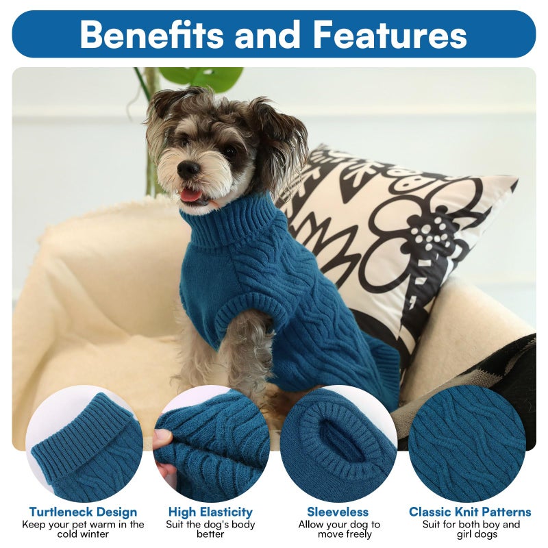 Queenmore Small Dog Sweaters,Turtleneck Dog Sweater for Small Dogs Male Female,Warm&Breathable Doggy Sweater with Stylish Patterns,Christmas Sleeveless Dogs Sweaters for Dachshund,Yorkie(Blue,S) - Image 4