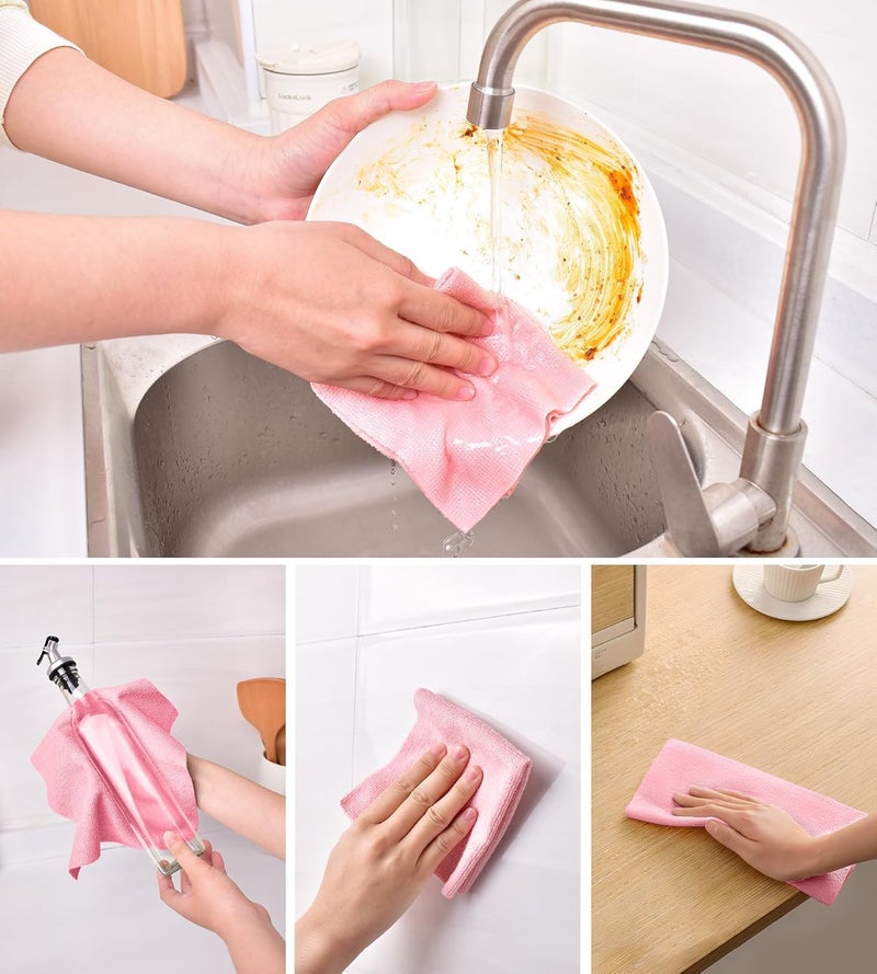 SGMVK Microfiber Cleaning Cloth Roll 25x25CM – Reusable Tear-Away Towels Washable 2000 Times, Super Absorbent Lint Free Cleaning Rags for Kitchen, Car, Garage and Home (1, Pink) - Image 3