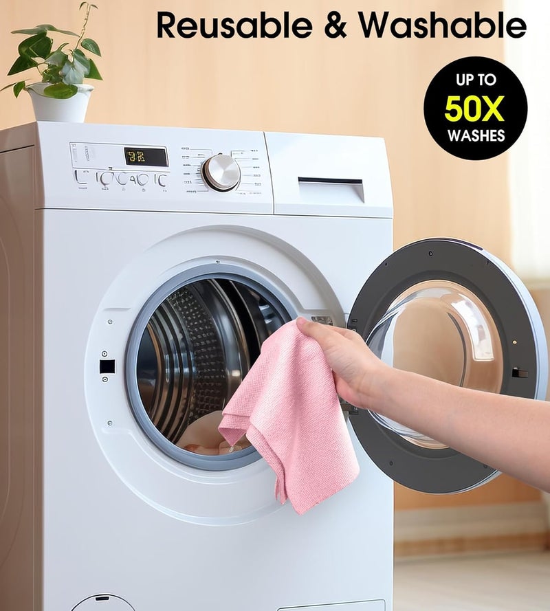 SGMVK Microfiber Cleaning Cloth Roll 25x25CM – Reusable Tear-Away Towels Washable 2000 Times, Super Absorbent Lint Free Cleaning Rags for Kitchen, Car, Garage and Home (1, Pink) - Image 5