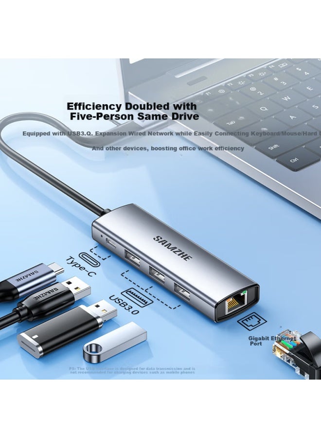 Samzhe Usb3.0 To Gigabit Ethernet Type-c Docking Station Splitter Network Cable Adapter Rj45 For Apple 15 Macbook Huawei Notebook Computer Conversion Hwk1-s - Image 2