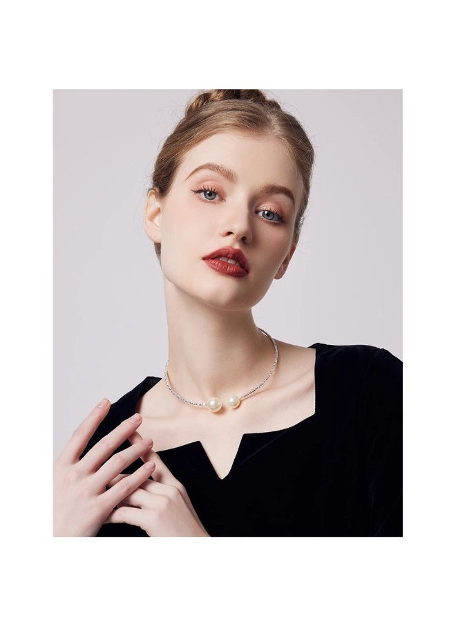 Vintage Silver-Finished Pearl Choker Necklace for Women - Image 5