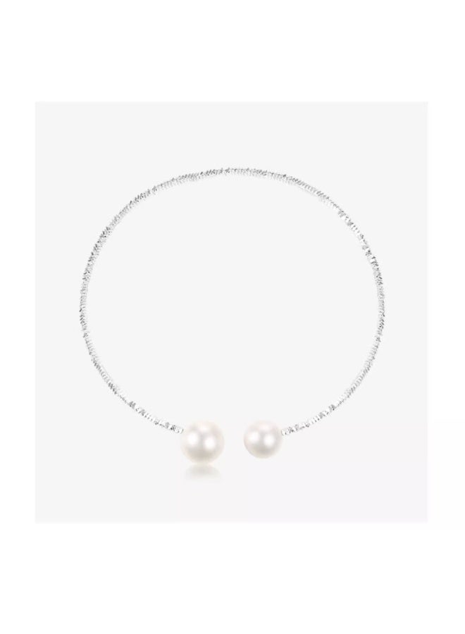 Vintage Silver-Finished Pearl Choker Necklace for Women - Image 2