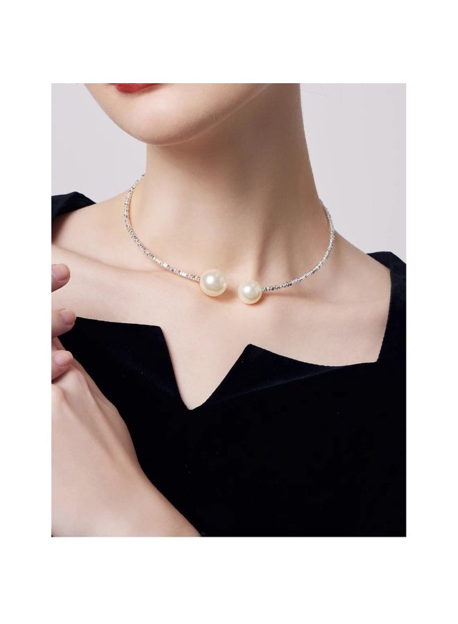 Vintage Silver-Finished Pearl Choker Necklace for Women - Image 1