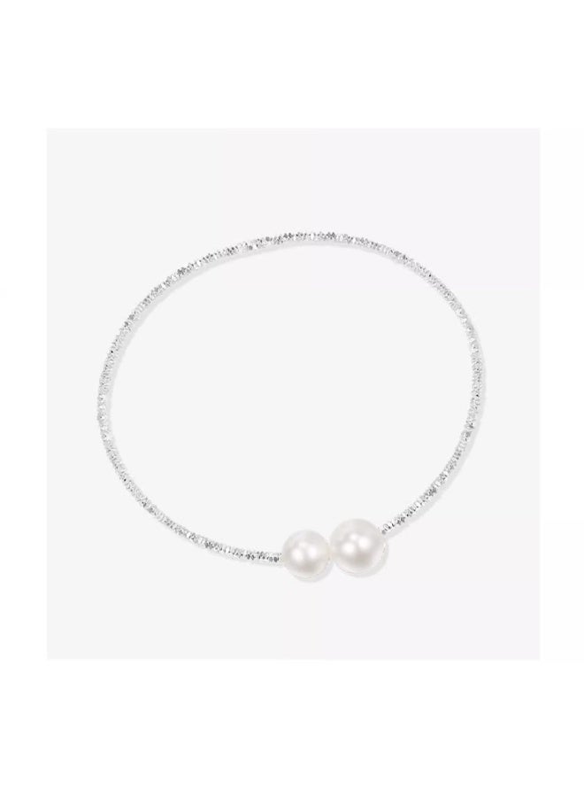 Vintage Silver-Finished Pearl Choker Necklace for Women - Image 3