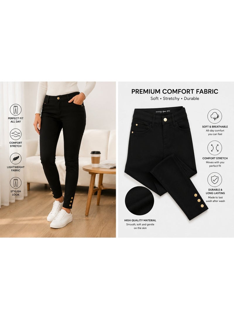 NOVA TECH Women's Slim Fit Stretch High Waist Pants with Button Ankle Detail, Black - Image 2