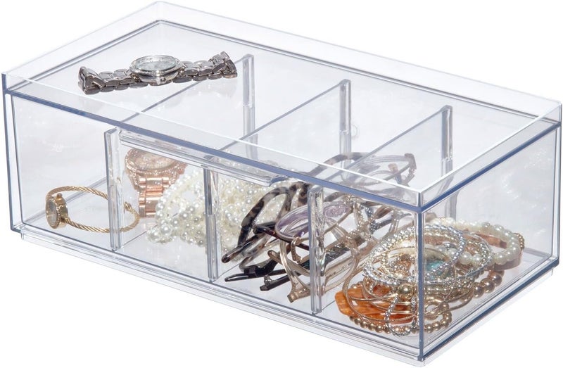 InterDesign منظم أدراج مستحضرات التجميل من مجموعة سارة تانو، بلاستيك، شفاف/أبيض كبير